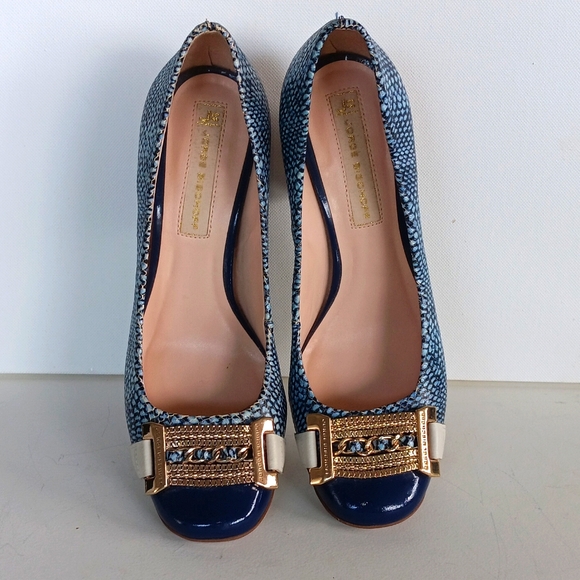 Jorde Bischoff Leather blue Heels shoes size 6 - Picture 4 of 7